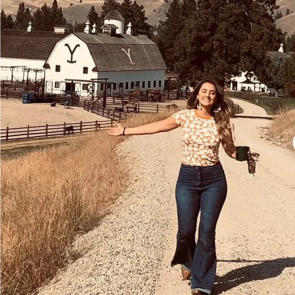 Women's Lucky & Blessed extreme flare dark wash distressed stretch jeans Sz 16 - Picture 12 of 12